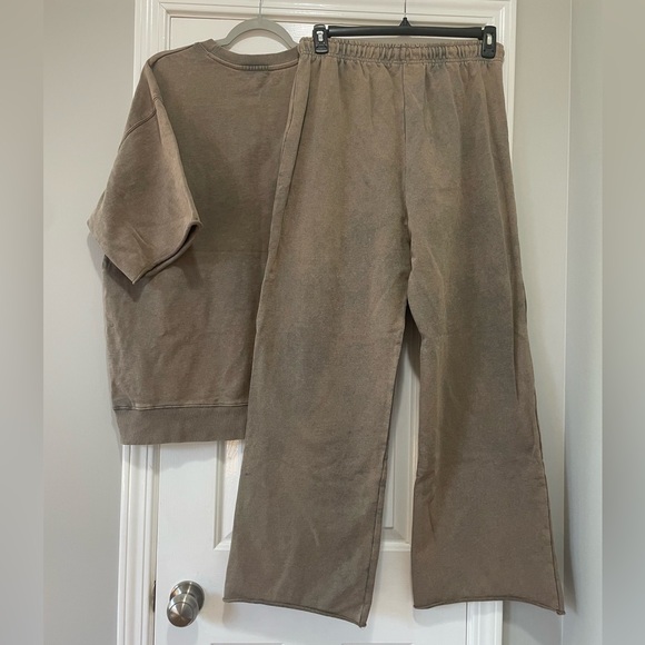 Zara Washed Effect Cotton Sweatsuit Khaki L NWOT - Picture 4 of 4